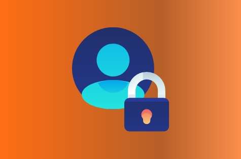Orange background, blue icon representing a privacy policy