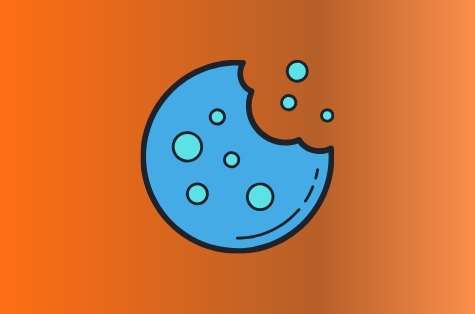 Orange background, blue icon representing a cookie policy