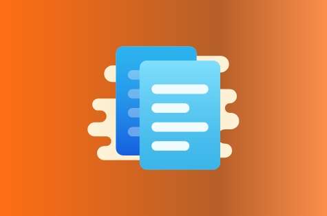 Orange background, blue icon representing terms and conditions